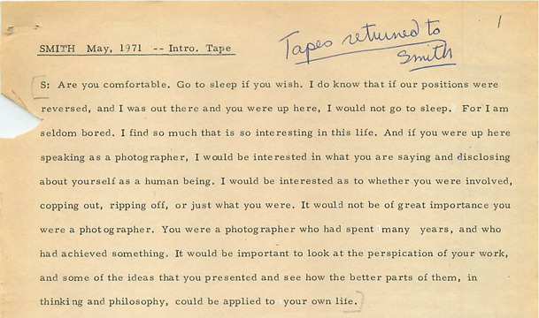 Excerpt from Sheila's typed transcript of her interview with W. Eugene Smith.